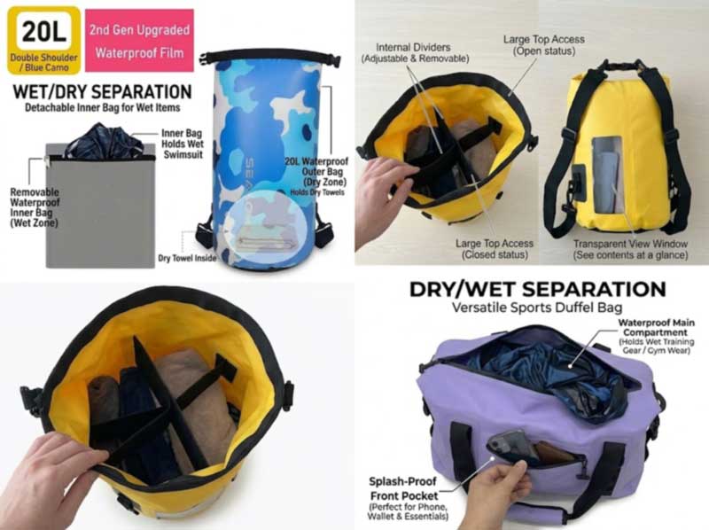 Beg Pemisahan Basah-Kering OEM: Beg Renang, Gim dan Pantai Yang Menjaga Kit Lembap